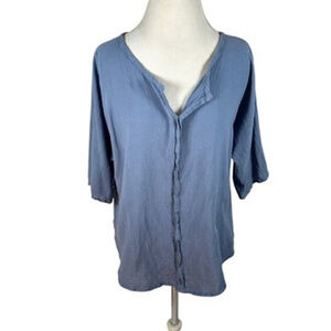 Oh My Gauze! Periwinkle Blue Top Split Neck Dolman 3/4 Slv Size 2 L/XL Lagenlook